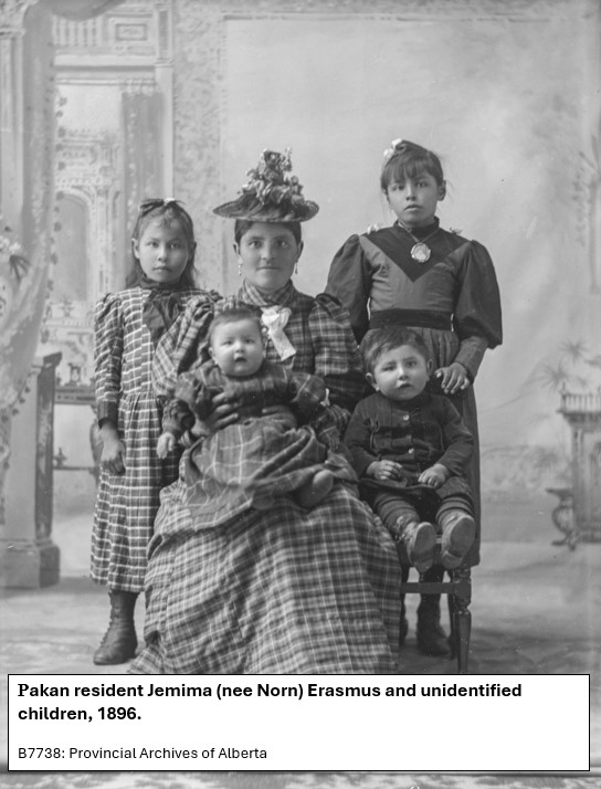 Photo taken in 1896. Well dressed Indigenous woman with 4 children, 2 girls and 2 boys.  This photo was a professional portrait done in the studio.